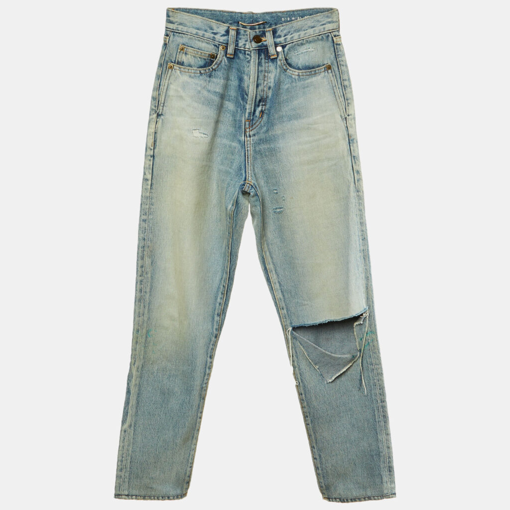 Saint Laurent Paris Blue Denim Distressed Slim Fit Jeans S/Waist 24" Saint Laurent Paris Blue Denim Distressed Slim Fit Jeans S/Waist 24"
