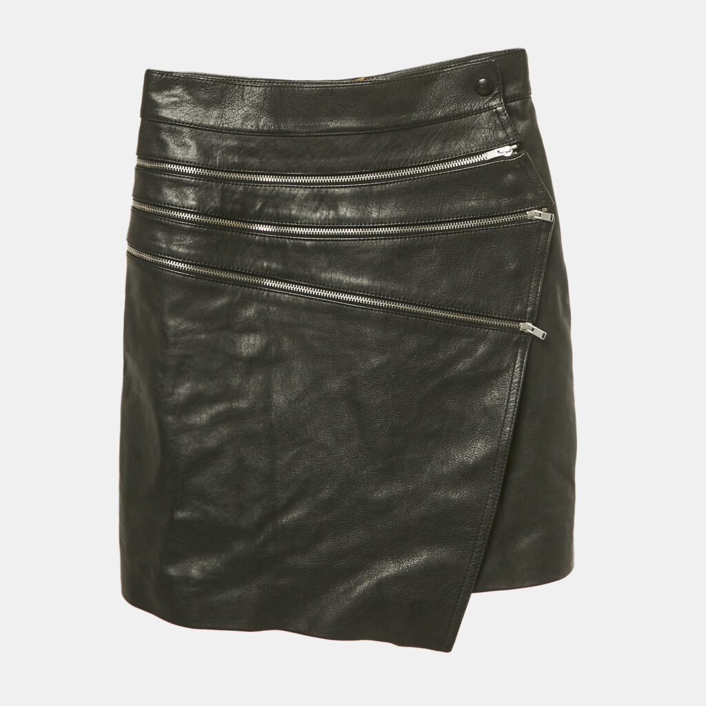 luxury-women-saint-laurent-paris-used-clothes-p1250982-001.jpg Saint Laurent Paris Black Leather Zip Detail Mini Skirt S