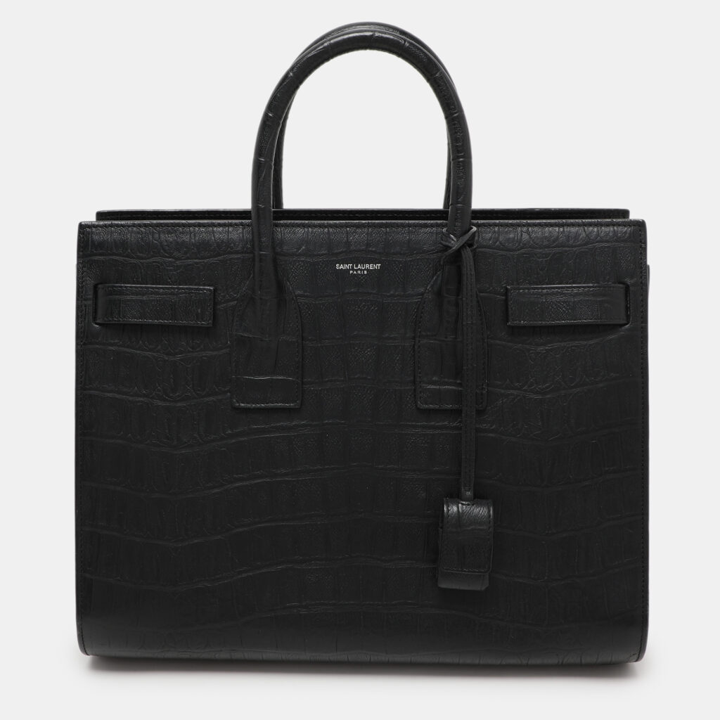 Saint Laurent Black Croc Embossed Leather Small Classic Sac De Jour Tote Saint Laurent Black Croc Embossed Leather Small Classic Sac De Jour Tote