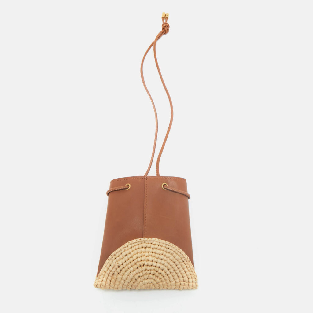 Saint Laurent Brown/Cream Leather and Raffia Mini Cassandre Pochon Saint Laurent Brown/Cream Leather and Raffia Mini Cassandre Pochon