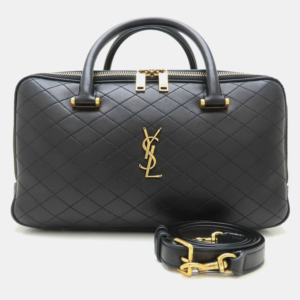 Saint Laurent Paris Lyia Black Lambskin Leather Duffel Bag