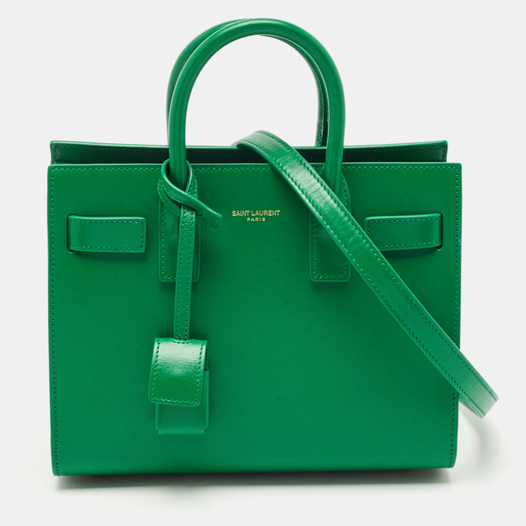 Saint Laurent Green Leather Nano Classic Sac De Jour Tote