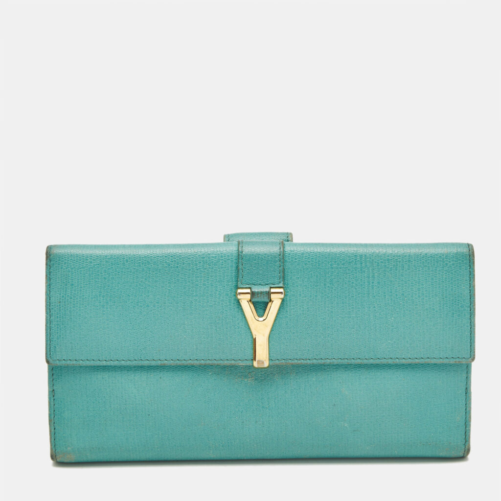 Saint Laurent Green Leather Y-Ligne Flap Wallet Saint Laurent Green Leather Y-Ligne Flap Wallet