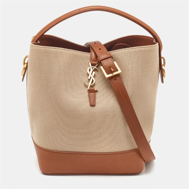Saint Laurent Beige/Brown Canvas and Leather Le 37 Bucket Bag