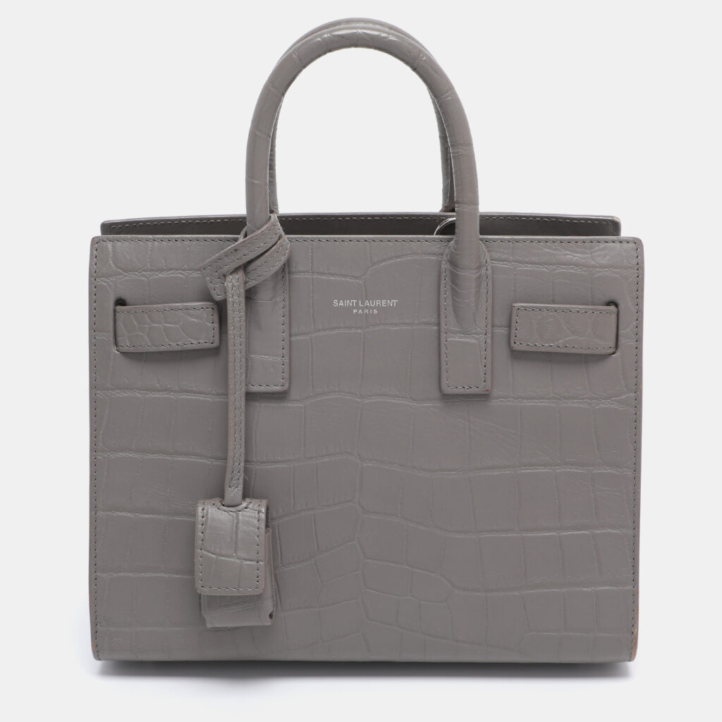 luxury-women-saint-laurent-paris-used-handbags-p1186726-018-1.jpg Saint Laurent Grey Croc Embossed Leather Nano Classic Sac De Jour Tote