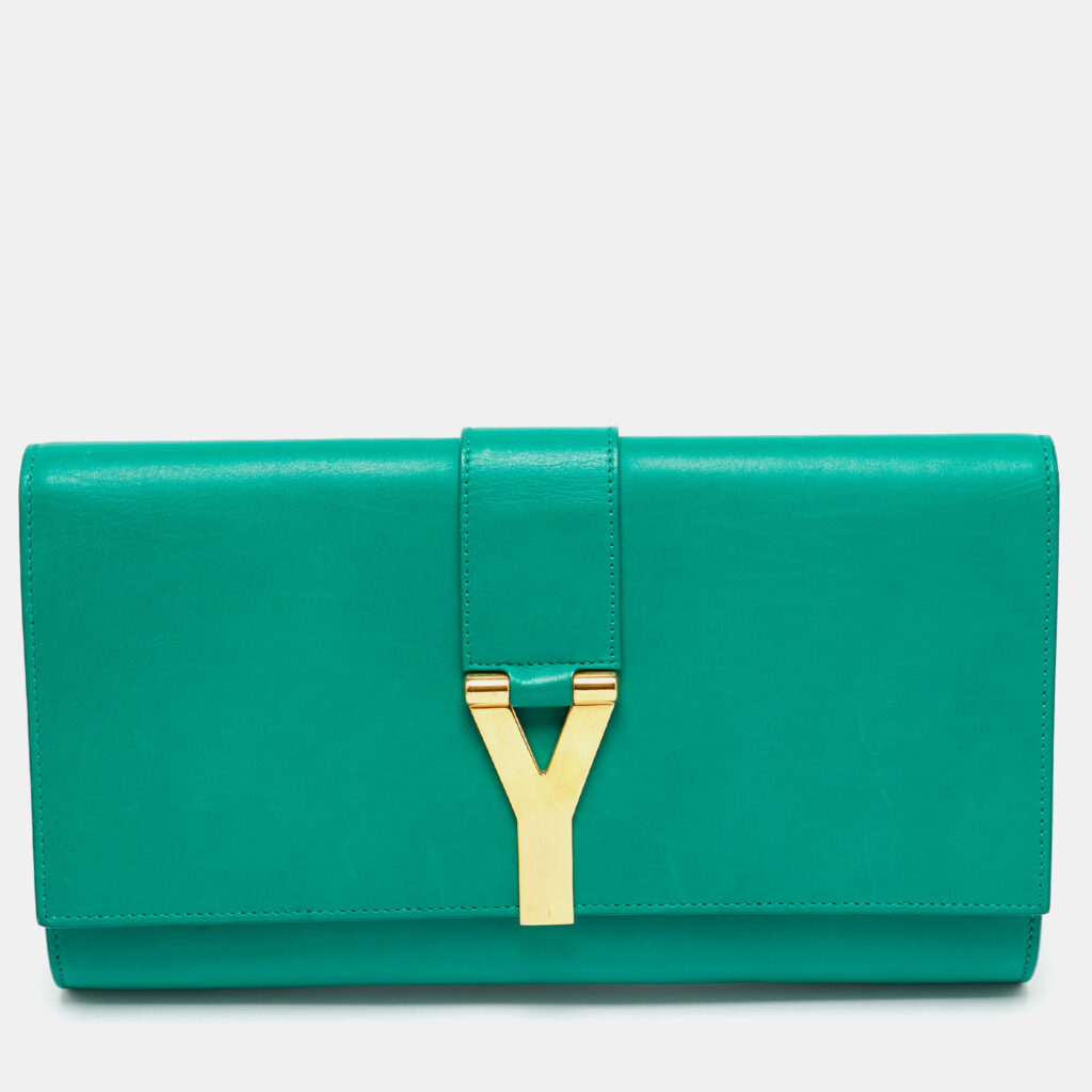 Saint Laurent Green Leather Y-Ligne Clutch Saint Laurent Green Leather Y-Ligne Clutch