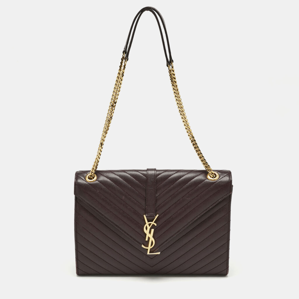 Saint Laurent Burgundy Chevron Leather Large Monogram Envelope Shoulder Bag Saint Laurent Burgundy Chevron Leather Large Monogram Envelope Shoulder Bag