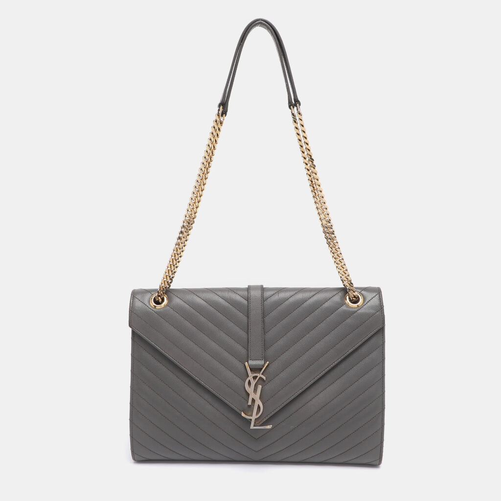 Saint Laurent Grey Matelasse Leather Large Monogram Envelope Shoulder Bag Saint Laurent Grey Matelasse Leather Large Monogram Envelope Shoulder Bag