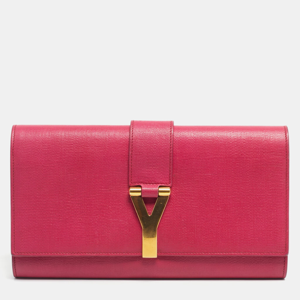 Saint Laurent Fuchsia Textured Leather Ligne Y Clutch