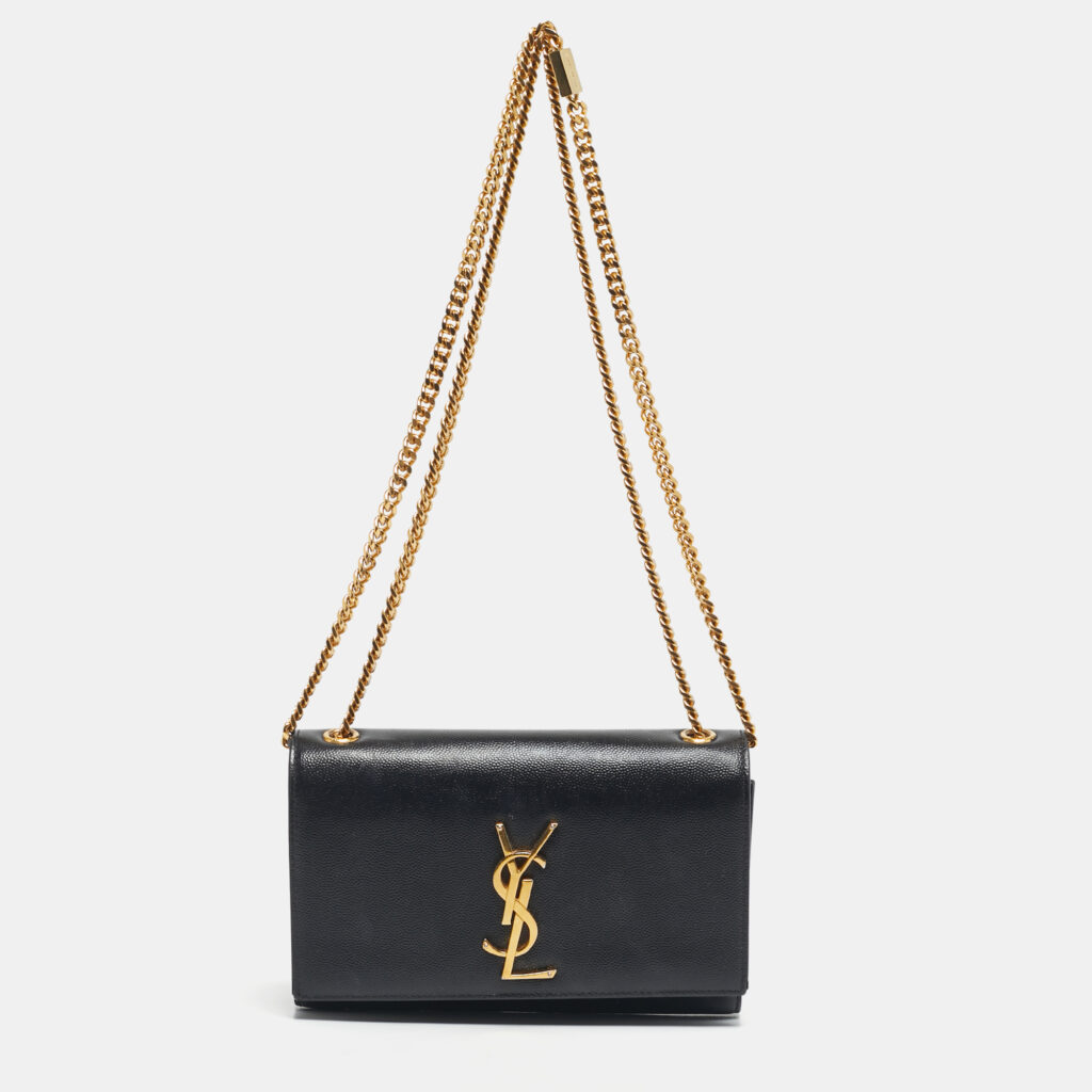 Saint Laurent Black Leather Small Monogram Kate Chain Bag