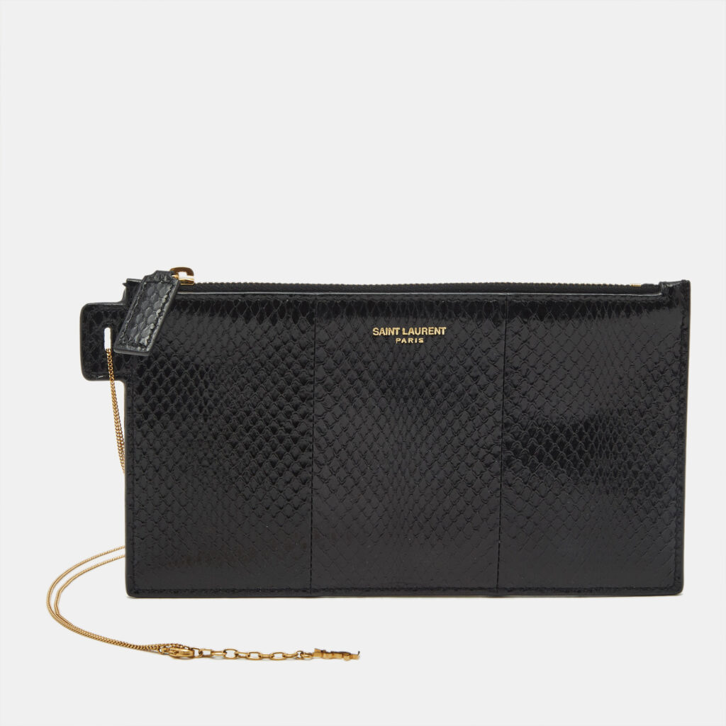 Saint Laurent Black Snakeskin Slim Chain Pouch