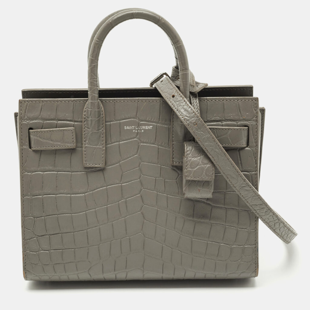 Saint Laurent Grey Croc Embossed Leather Nano Classic Sac De Jour Tote Saint Laurent Grey Croc Embossed Leather Nano Classic Sac De Jour Tote