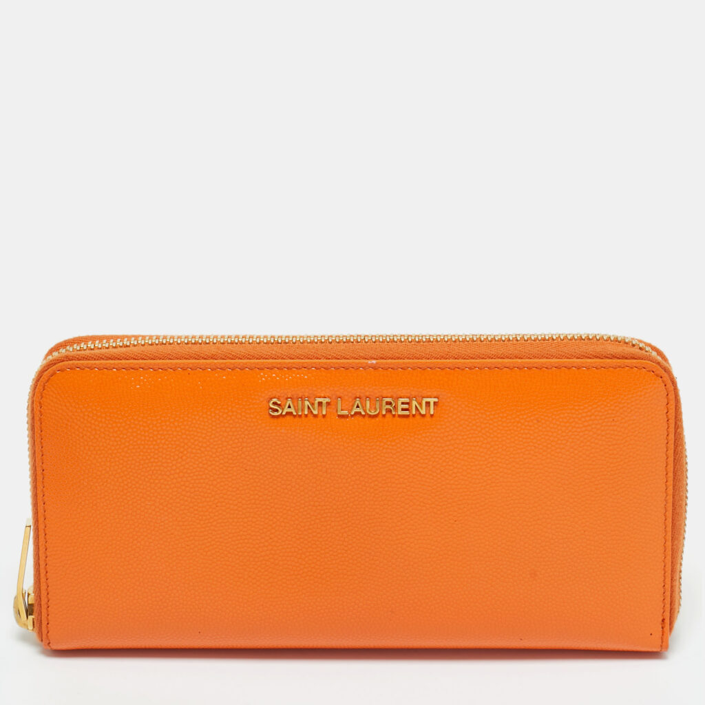 Saint Laurent Orange Leather Logo Zip Continental Wallet Saint Laurent Orange Leather Logo Zip Continental Wallet