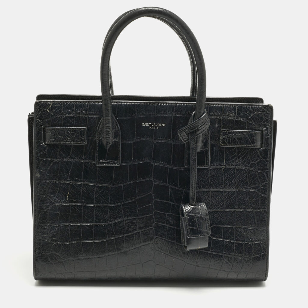 Saint Laurent Black Croc Embossed Leather Baby Classic Sac De Jour Tote