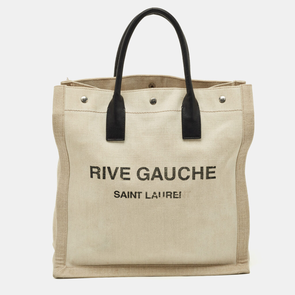 Saint Laurent Beige Canvas and Leather North South Rive Gauche Tote Saint Laurent Beige Canvas and Leather North South Rive Gauche Tote