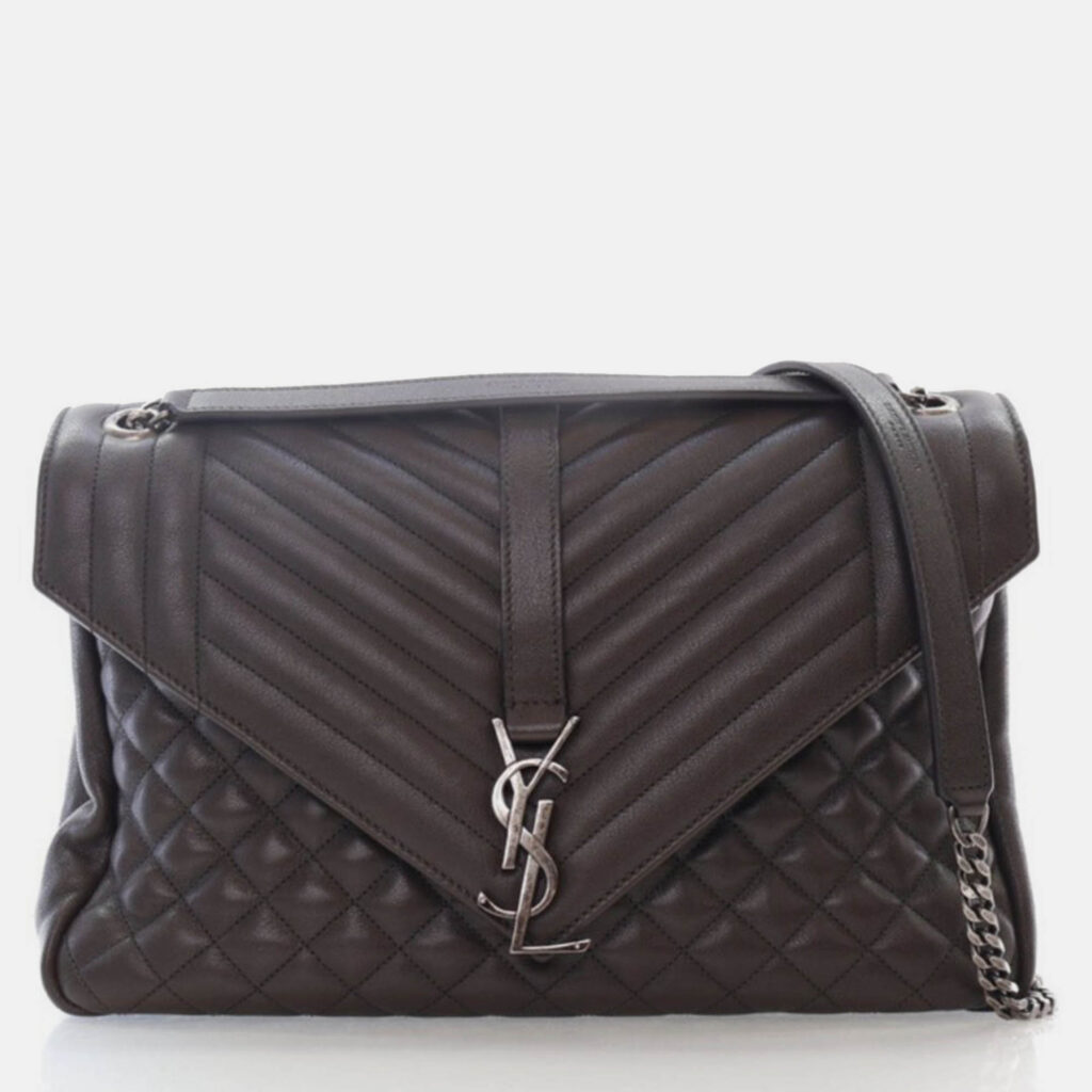 Saint Laurent Large Grey Calfskin Triquilt Envelope Shoulder Bag Saint Laurent Large Grey Calfskin Triquilt Envelope Shoulder Bag
