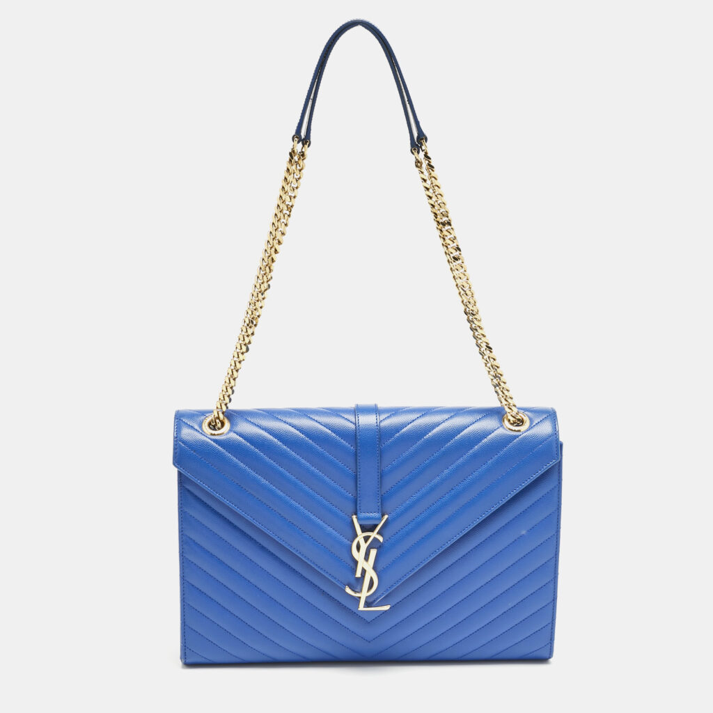 Saint Laurent Blue Chevron Leather Large Monogram Envelope Shoulder Bag Saint Laurent Blue Chevron Leather Large Monogram Envelope Shoulder Bag