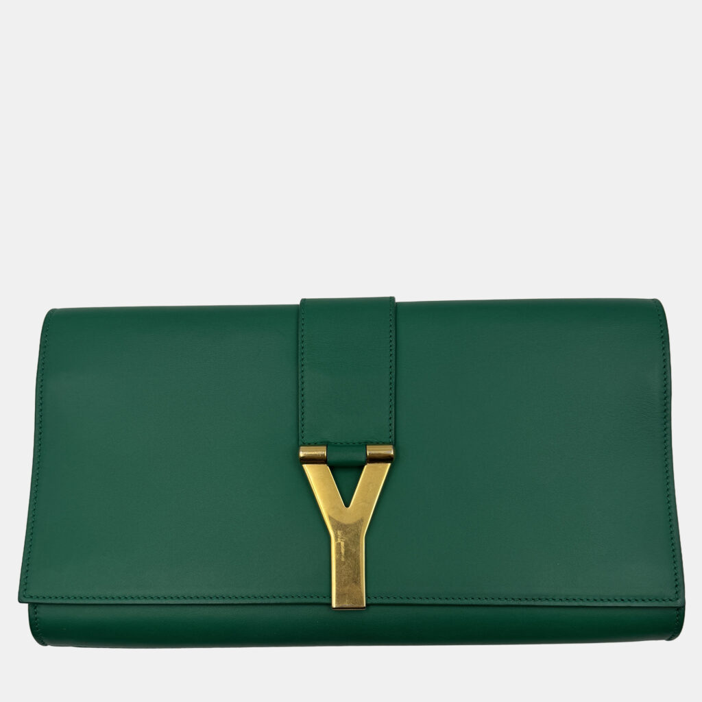 Saint Laurent Green Leather Y-Ligne Clutch Saint Laurent Green Leather Y-Ligne Clutch