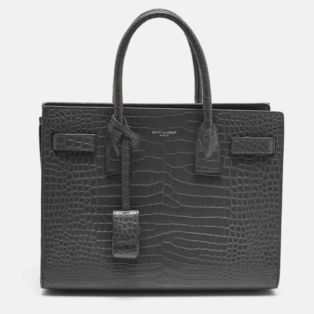 Saint Laurent Grey Croc Embossed Leather Baby Classic Sac De Jour Tote