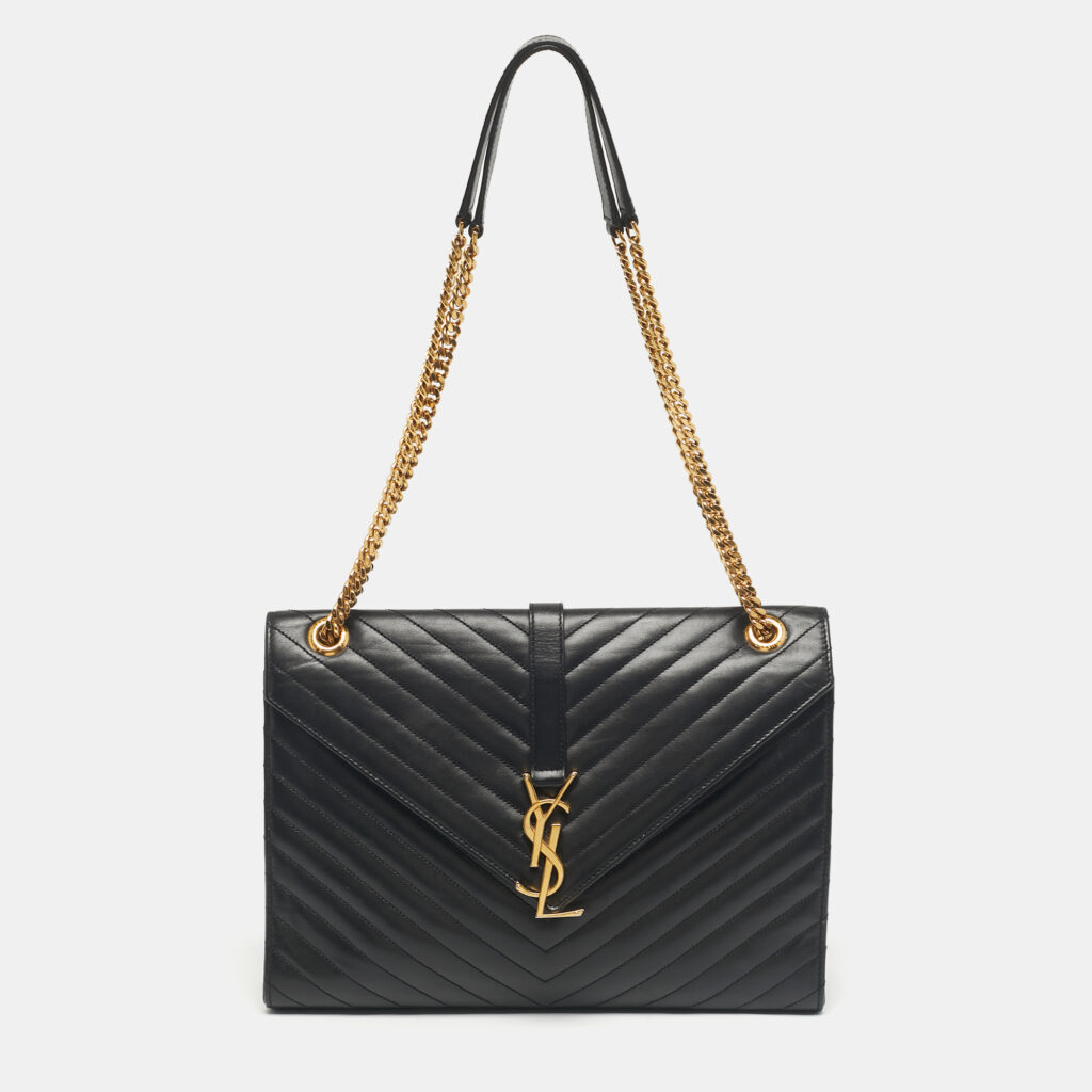 Saint Laurent Black Chevron Leather Large Monogram Envelope Shoulder Bag Saint Laurent Black Chevron Leather Large Monogram Envelope Shoulder Bag