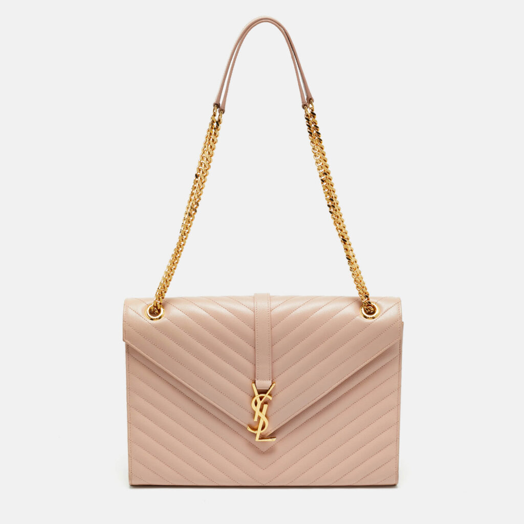 Saint Laurent Pink Chevron Leather Large Monogram Envelope Shoulder Bag Saint Laurent Pink Chevron Leather Large Monogram Envelope Shoulder Bag