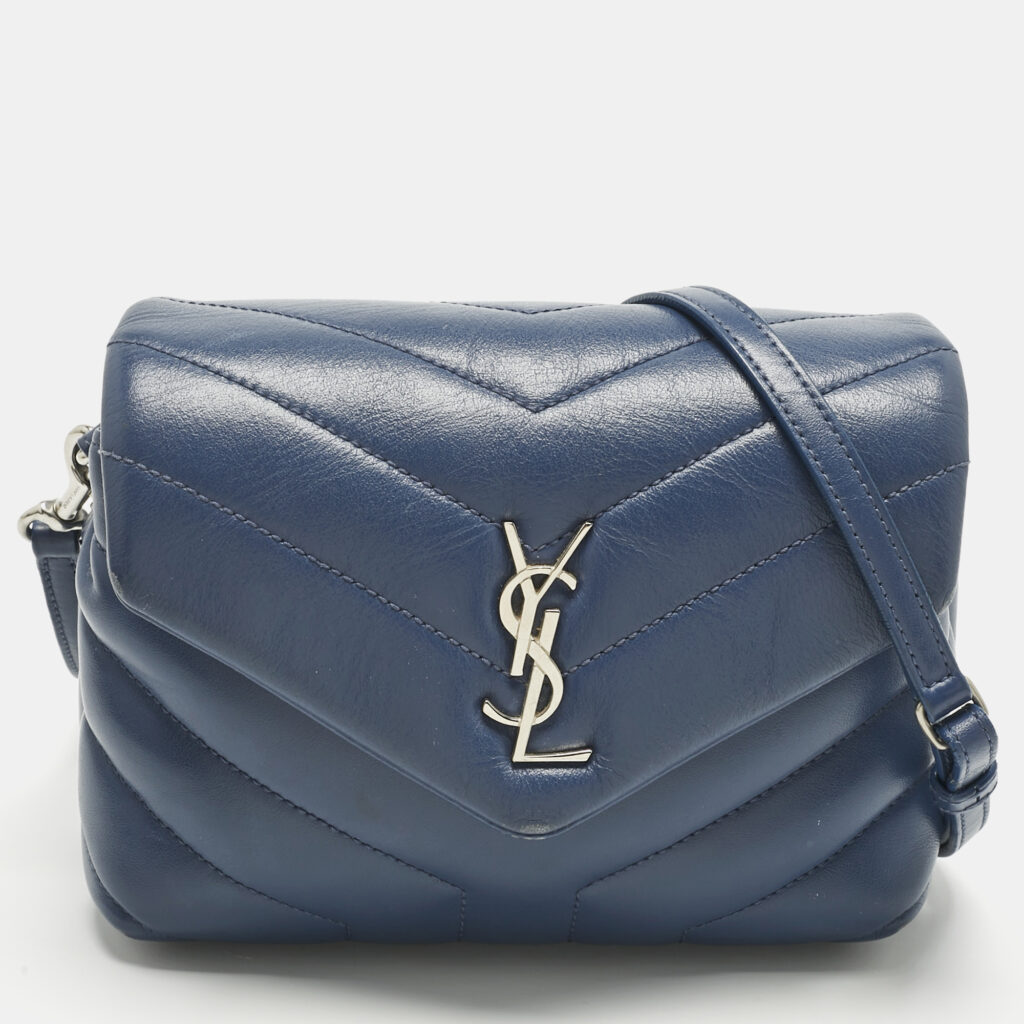 Saint Laurent Blue Matelassé Leather Toy Loulou Crossbody Bag Saint Laurent Blue Matelassé Leather Toy Loulou Crossbody Bag