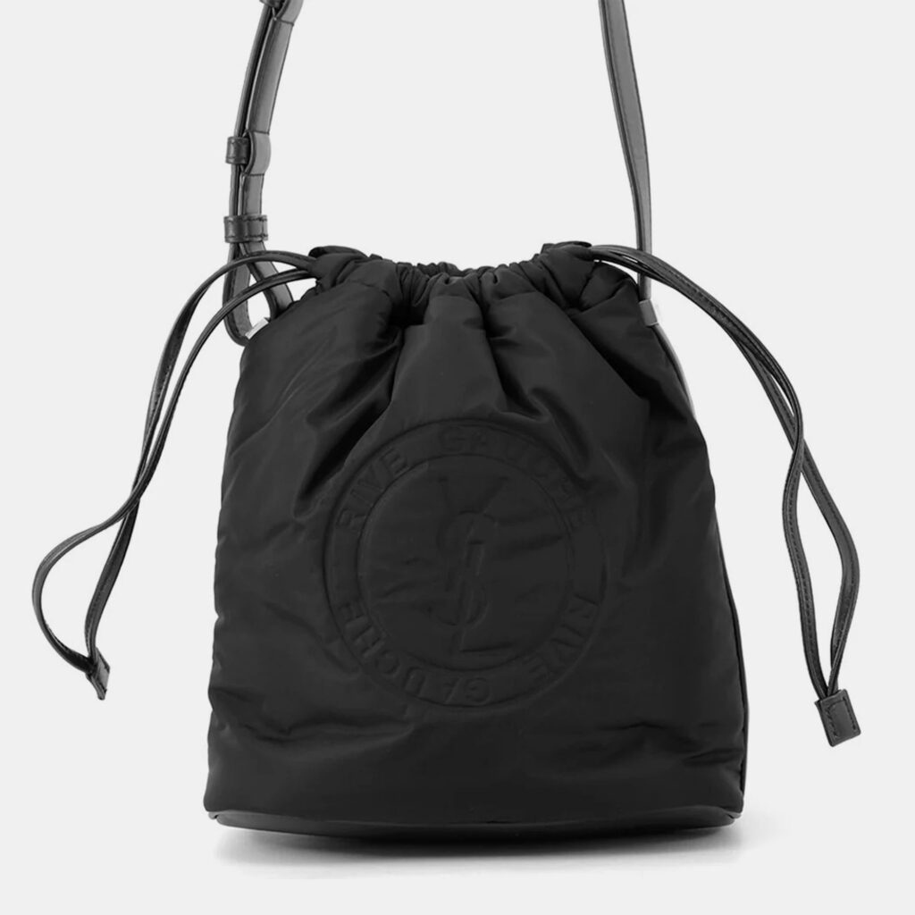 Saint Laurent Paris Rive Gauche Bucket Bag Black Nylon Leather