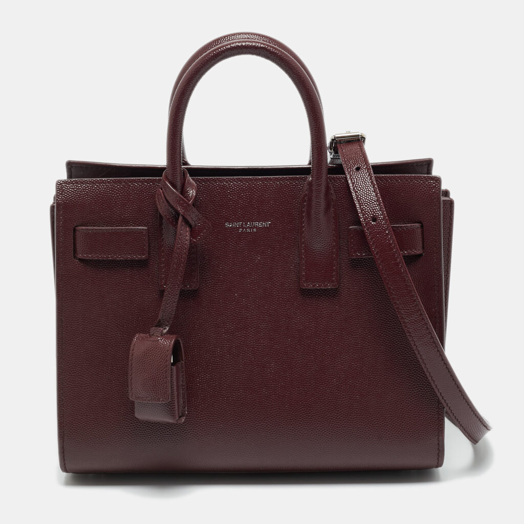 Saint Laurent Burgundy Leather Nano Classic Sac De Jour Tote