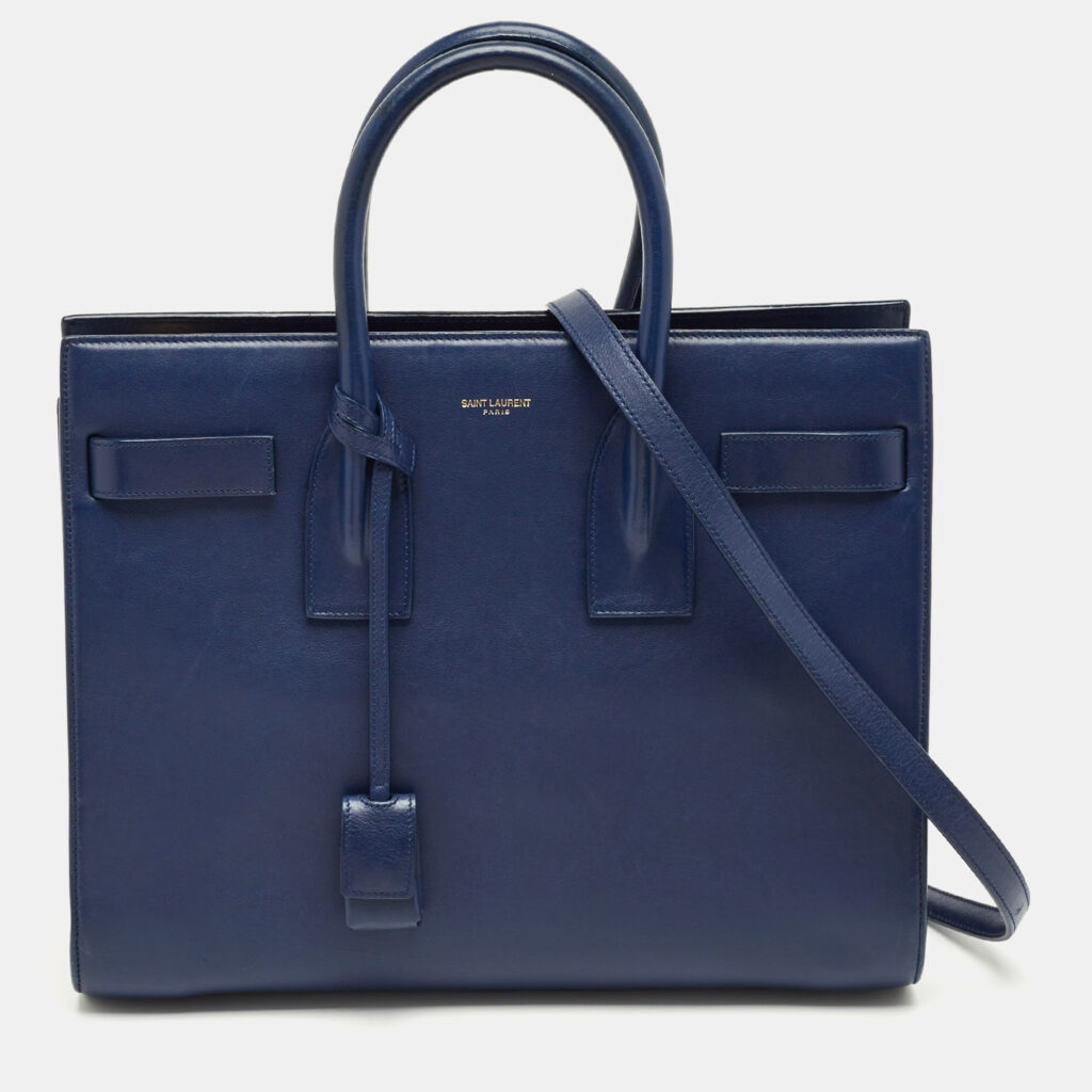 Saint Laurent Navy Blue Leather Small Classic Sac De Jour Tote Saint Laurent Navy Blue Leather Small Classic Sac De Jour Tote