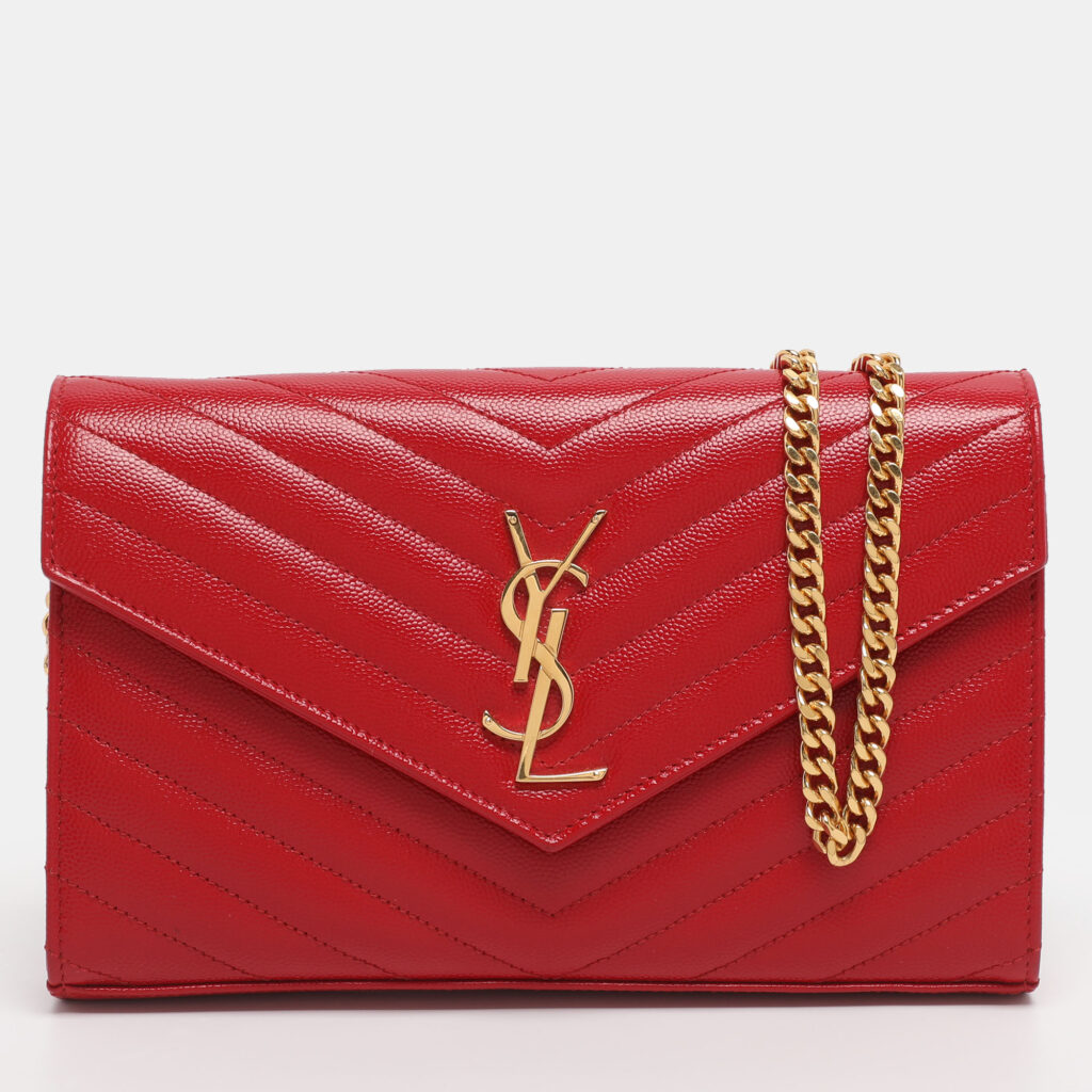 Saint Laurent Red Matelassé Leather Cassandre Wallet on Chain Saint Laurent Red Matelassé Leather Cassandre Wallet on Chain