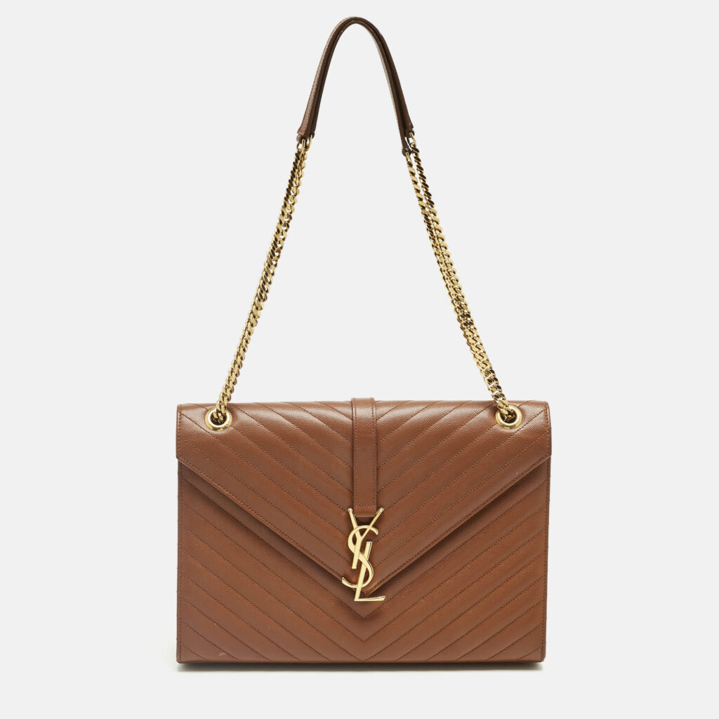 Saint Laurent Brown Chevron Leather Large Monogram Envelope Shoulder Bag Saint Laurent Brown Chevron Leather Large Monogram Envelope Shoulder Bag