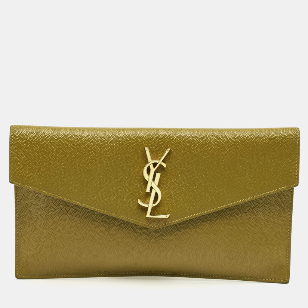 Saint Laurent Olive Green Leather Uptown Clutch Saint Laurent Olive Green Leather Uptown Clutch