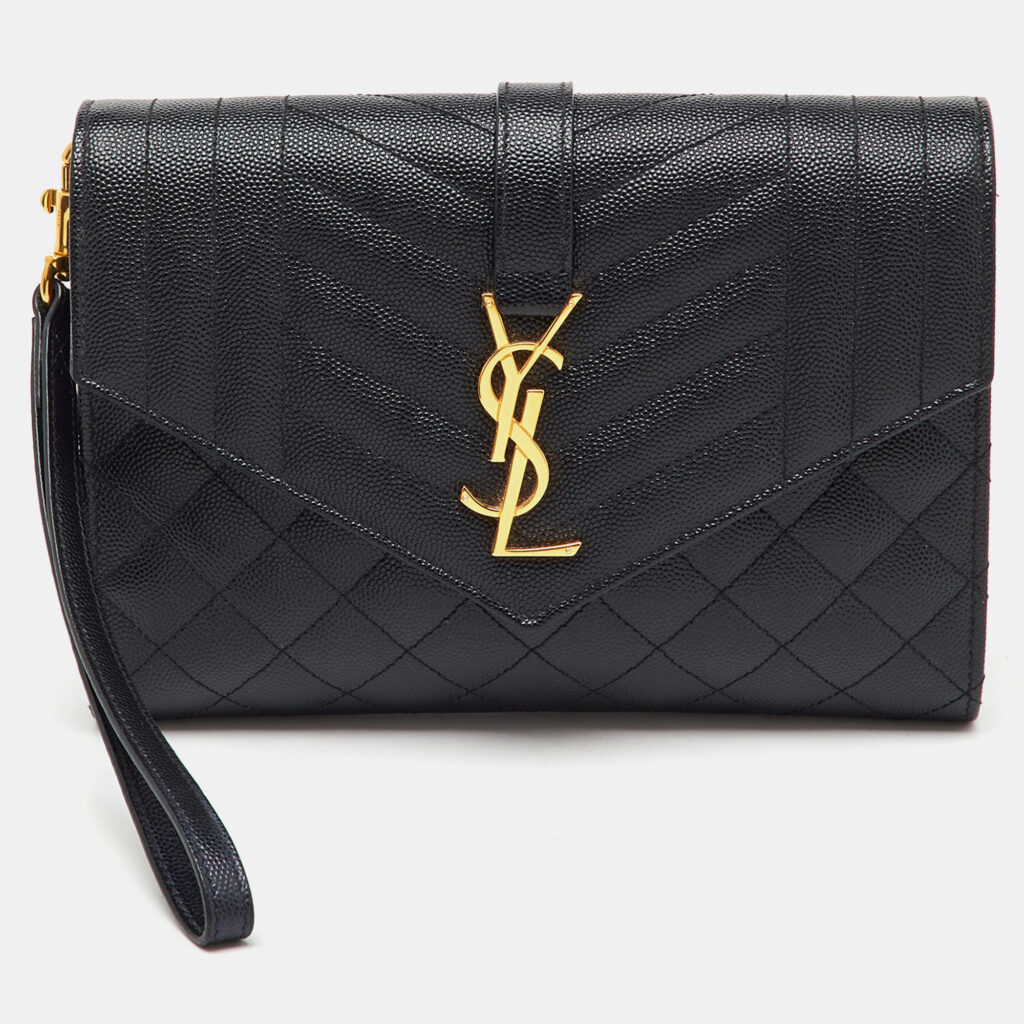 Saint Laurent Black Leather Monogram Envelope Pouch Clutch Saint Laurent Black Leather Monogram Envelope Pouch Clutch