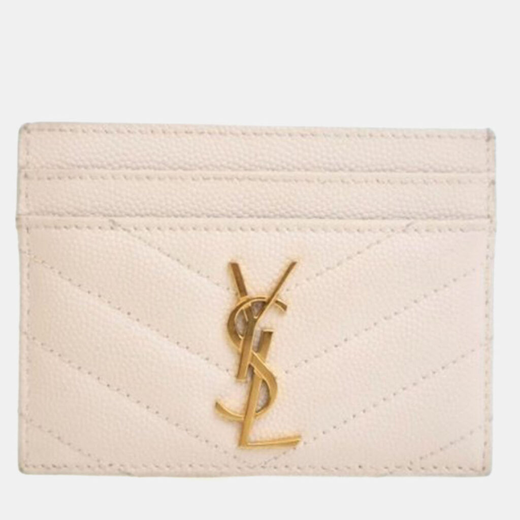 Saint Laurent White Grained Calfskin Card Holder