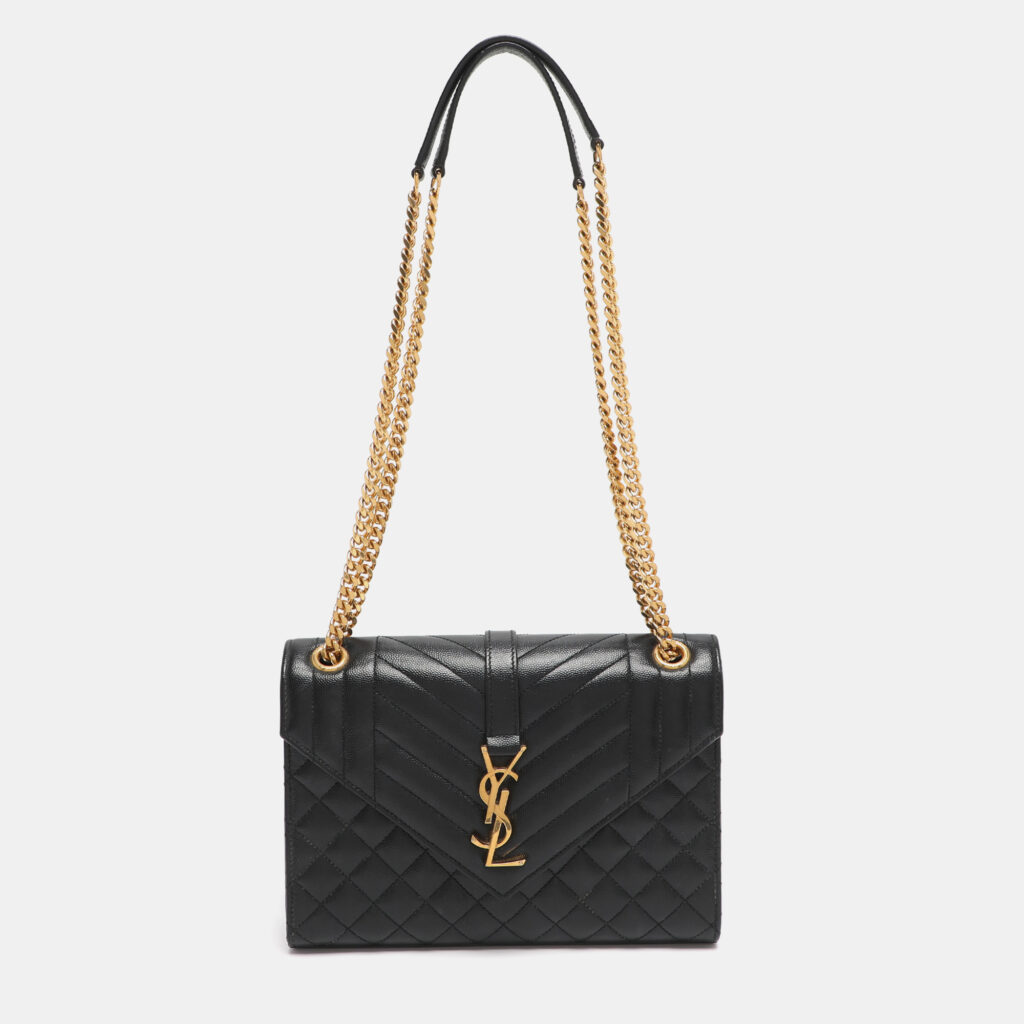 Saint Laurent Black Mix Matelassé Leather Medium Envelope Chain Bag Saint Laurent Black Mix Matelassé Leather Medium Envelope Chain Bag