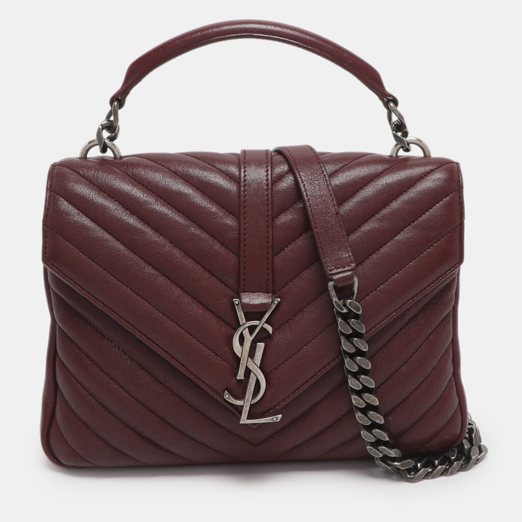 Saint Laurent Burgundy Matelassé Leather Medium College Top Handle Bag Saint Laurent Burgundy Matelassé Leather Medium College Top Handle Bag