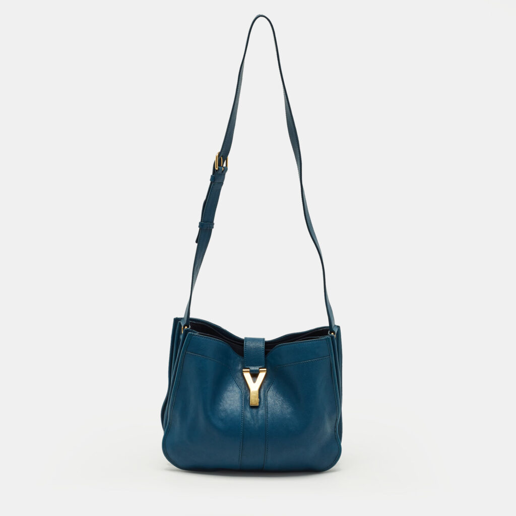 Saint Laurent Teal Blue Leather Medium Cabas Chyc Shoulder Bag