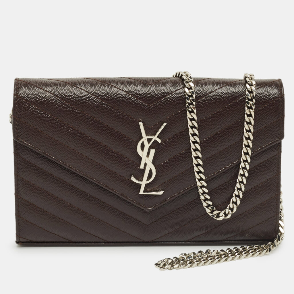 Saint Laurent Dark Burgundy Matelassé Leather Cassandre Wallet on Chain Saint Laurent Dark Burgundy Matelassé Leather Cassandre Wallet on Chain
