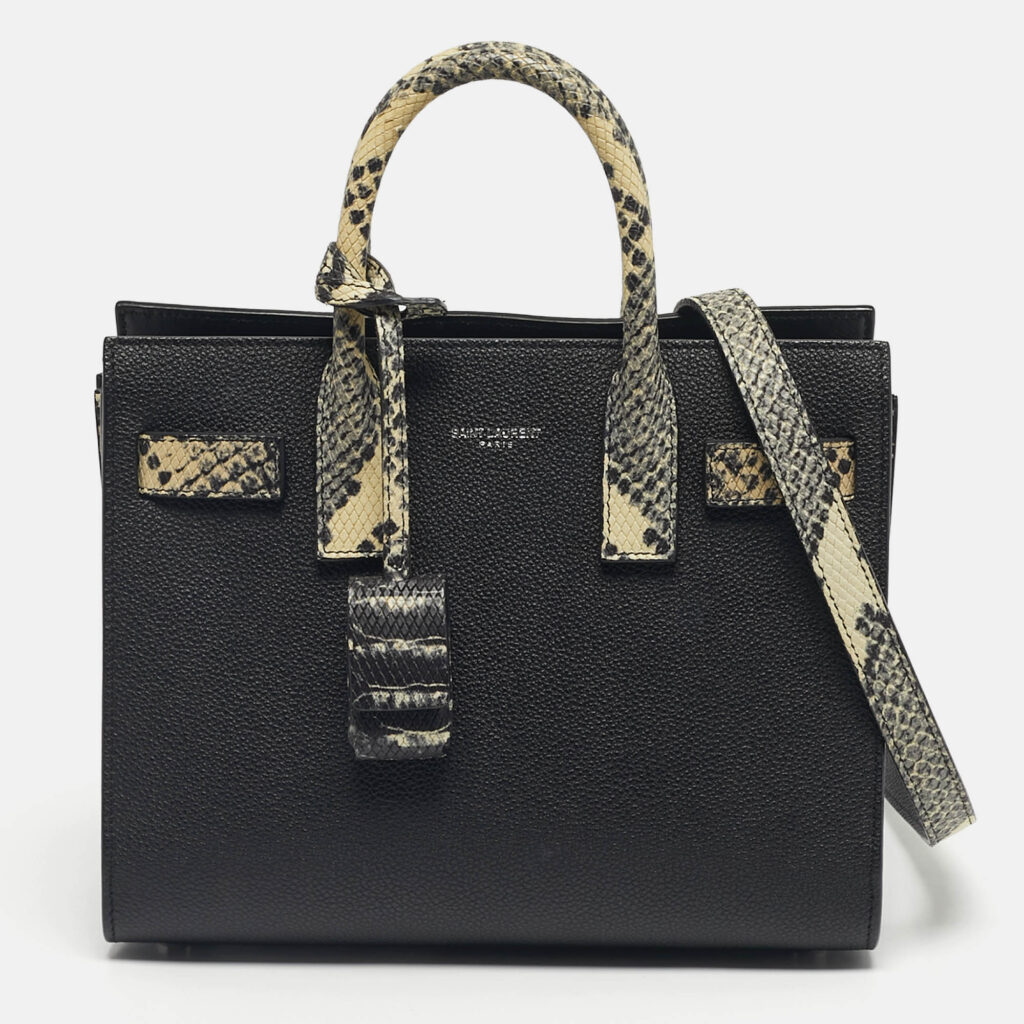 Saint Laurent Black/Cream Python Embossed and Leather Nano Classic Sac De Jour Tote Saint Laurent Black/Cream Python Embossed and Leather Nano Classic Sac De Jour Tote