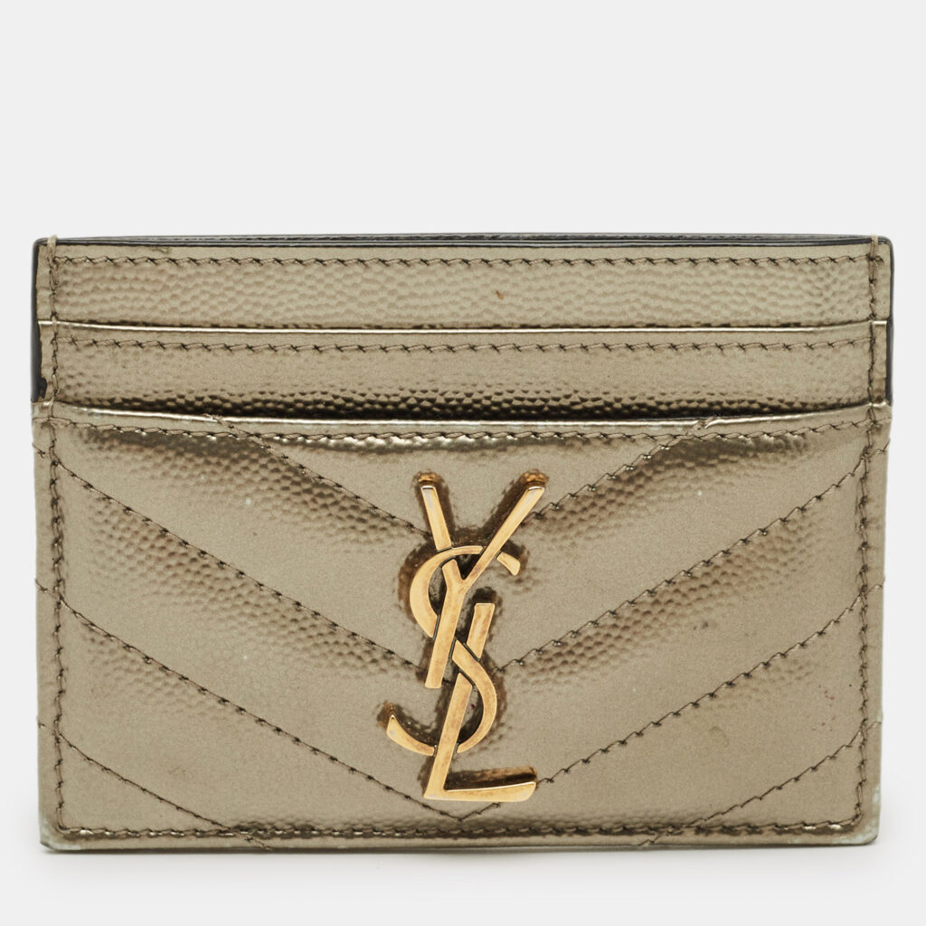 luxury-women-saint-laurent-paris-used-handbags-p1236748-002-1.jpg Saint Laurent Metallic Matelassé Leather Monogram Card Holder