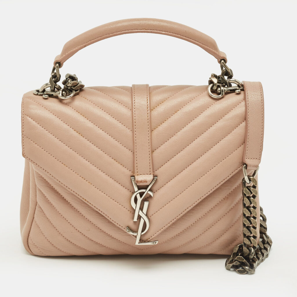Saint Laurent Rose Poudre Matelassé Leather Medium College Top Handle Bag Saint Laurent Rose Poudre Matelassé Leather Medium College Top Handle Bag