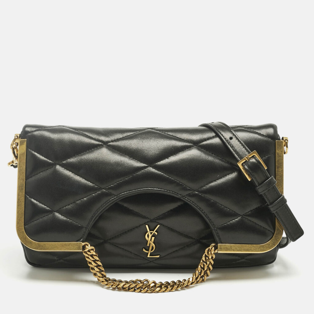 Saint Laurent Black Quilted Leather 87 Frame Fold Over Shoulder Bag Saint Laurent Black Quilted Leather 87 Frame Fold Over Shoulder Bag