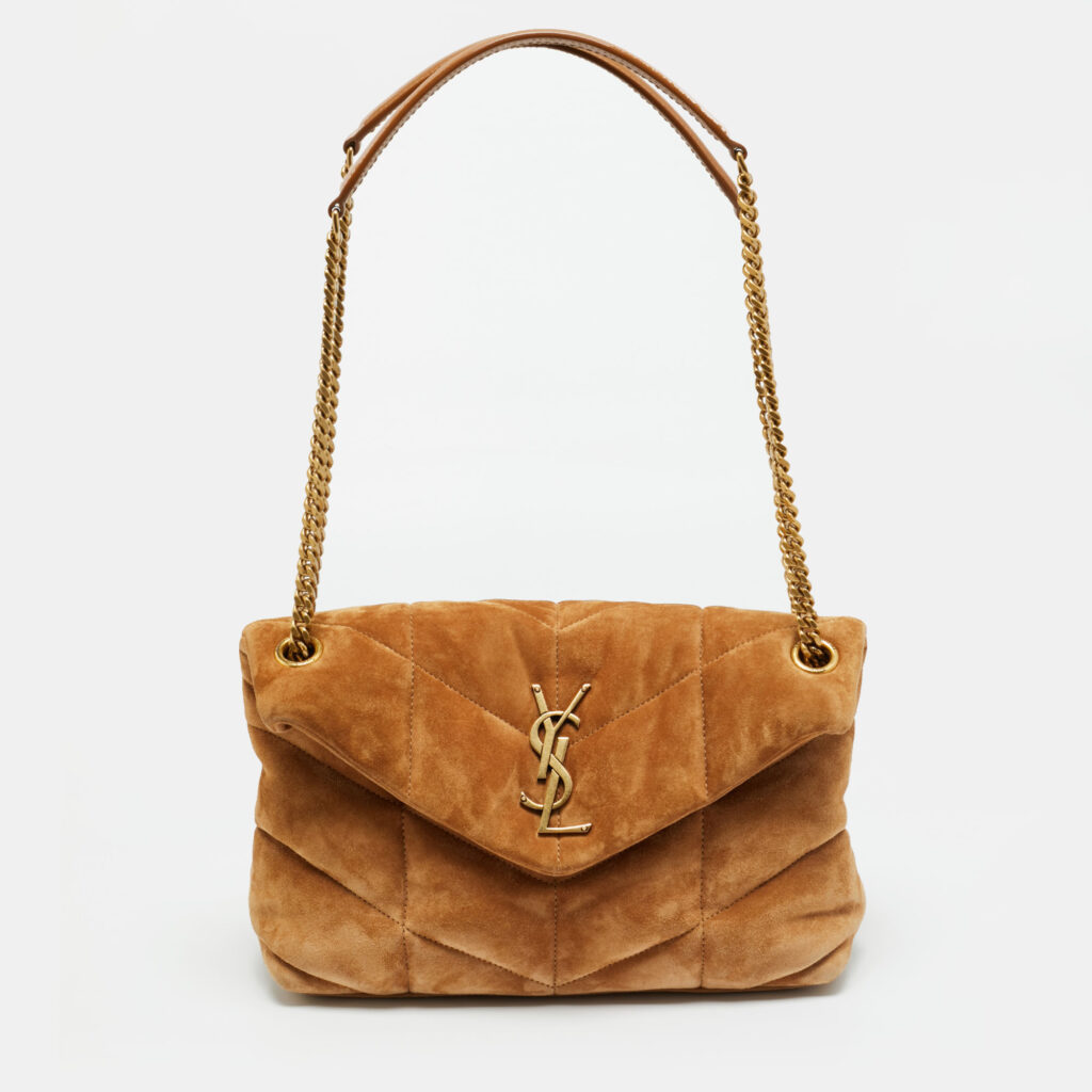 Saint Laurent Brown Quilted Suede Small Loulou Puffer Shoulder Bag Saint Laurent Brown Quilted Suede Small Loulou Puffer Shoulder Bag
