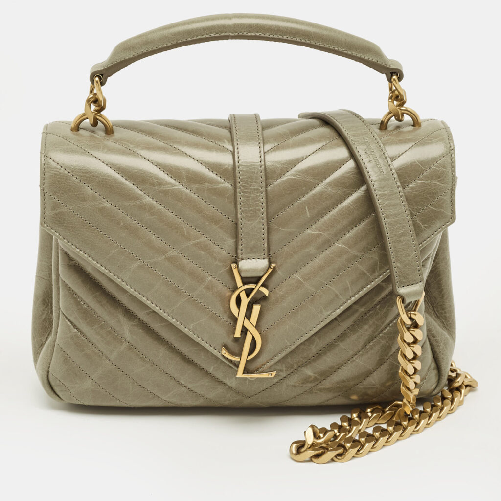 Saint Laurent Pale Green Matelassé Leather Medium College Top Handle Bag Saint Laurent Pale Green Matelassé Leather Medium College Top Handle Bag