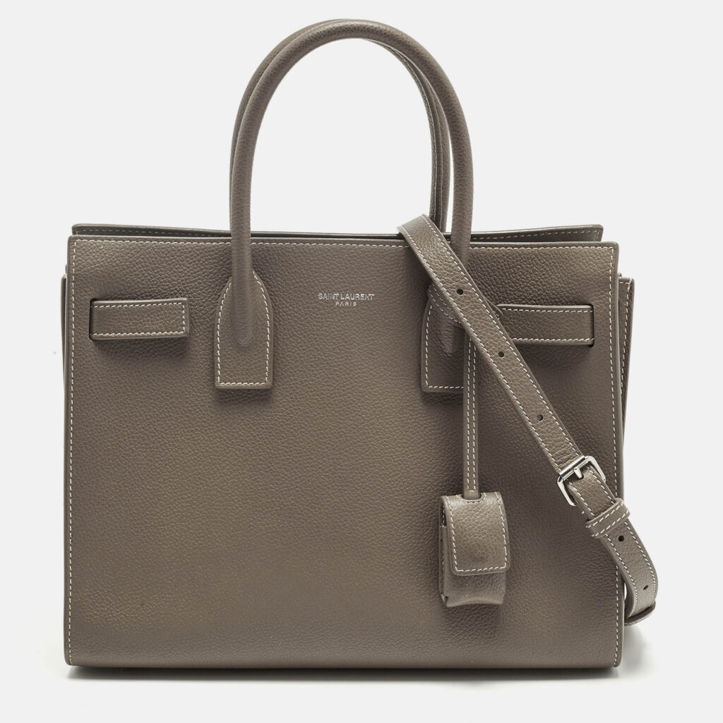 luxury-women-saint-laurent-paris-used-handbags-p1244952-016.jpg Saint Laurent Dark Beige Leather Baby Classic Sac De Jour Tote