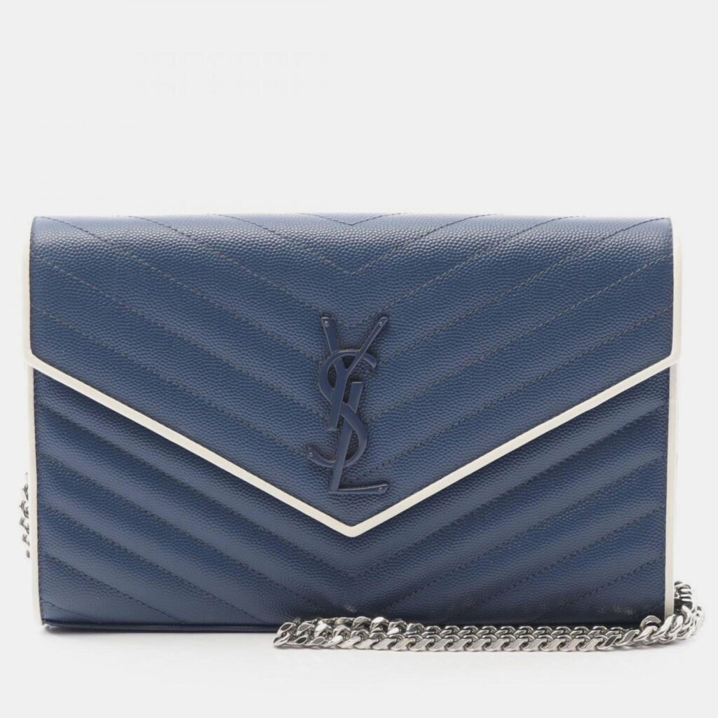 luxury-women-saint-laurent-paris-used-handbags-p1248452-001-1.jpg Saint Laurent Paris Cassandra Classic Shoulder Bag Leather Blue And White
