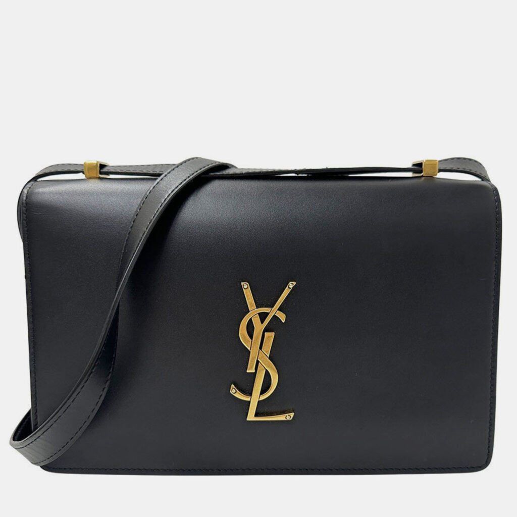 Saint Laurent Cassandra Logo Satchel Shoulder Bag In Black Leather With An Accordion Flap. Saint Laurent Cassandra Logo Satchel Shoulder Bag In Black Leather With An Accordion Flap.