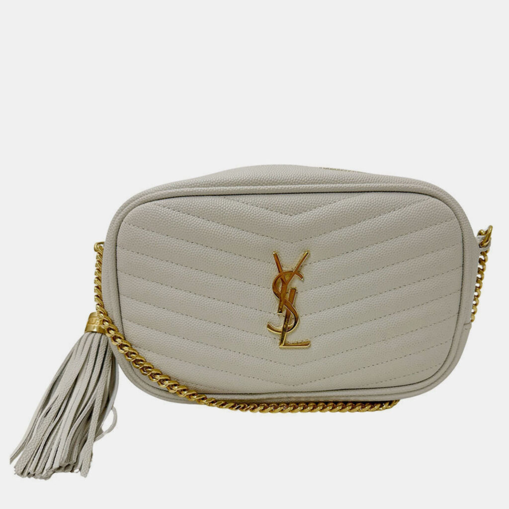 Saint Laurent Lou Shoulder Bag In White Leather With Tassel Small Mini Saint Laurent Lou Shoulder Bag In White Leather With Tassel Small Mini