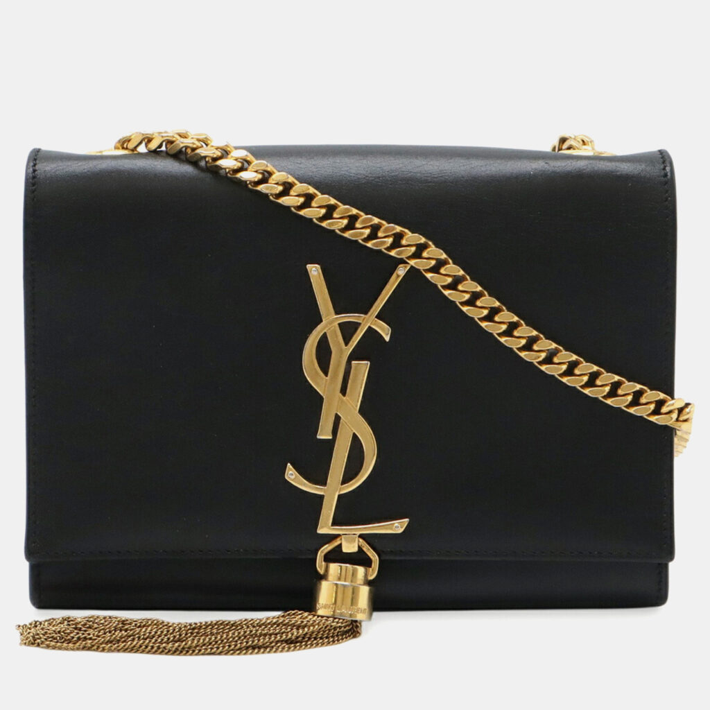 Saint Laurent Paris Ysl Kate Monogram Chain Shoulder Bag In Black Leather Saint Laurent Paris Ysl Kate Monogram Chain Shoulder Bag In Black Leather