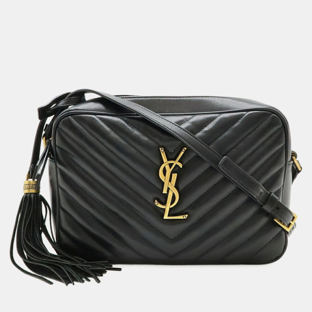 Saint Laurent Paris Ysl V-Stitched Quilted Leather Shoulder Bag In Black Saint Laurent Paris Ysl V-Stitched Quilted Leather Shoulder Bag In Black